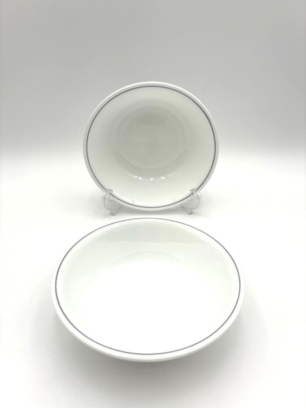 Set of 2 Corelle Ribbon Bouquet 6.25" Coupe Soup Cereal Bowls Grey Line Rim